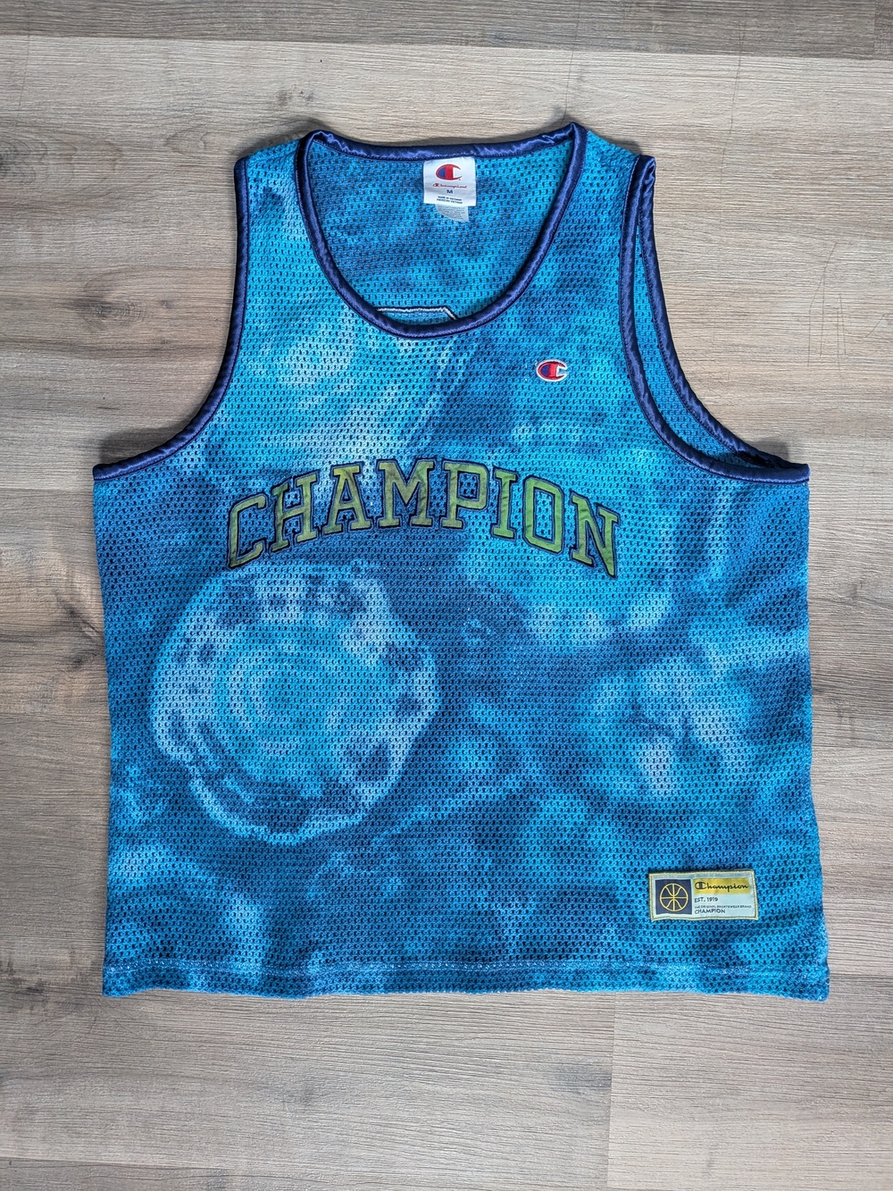 Champion Men’s Blue Knitted Cotton Tank with Navy Trim